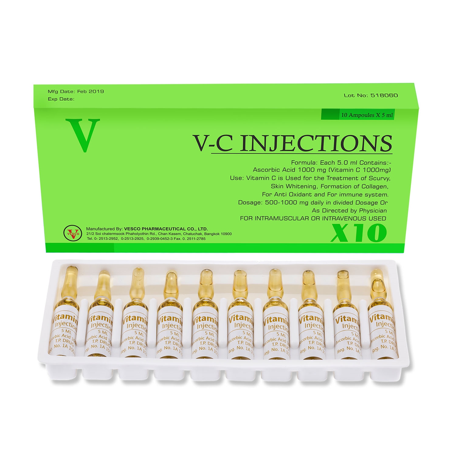 Vitamin C 1000mg Injections 10 Ampoules