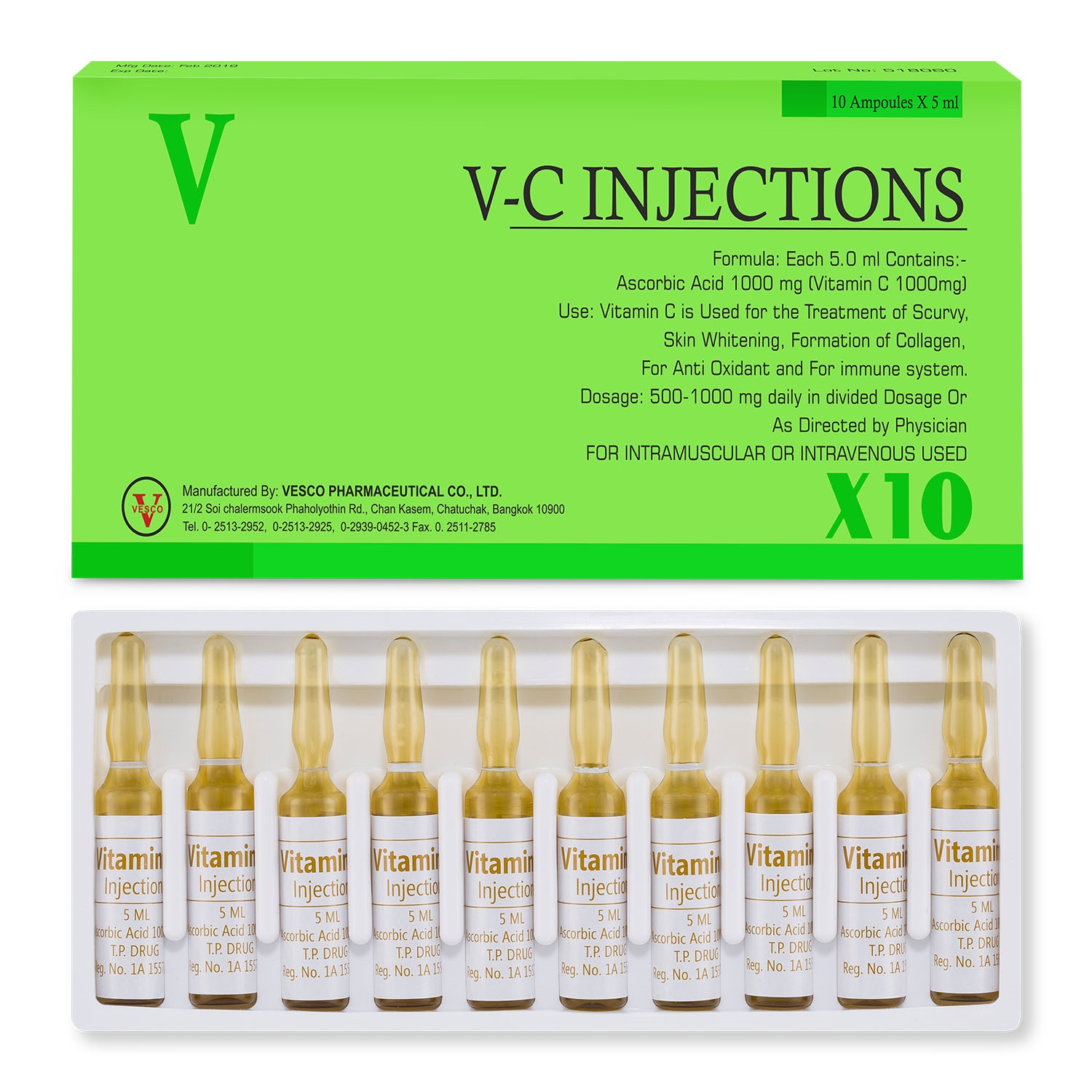 Vitamin C 1000mg Injections 10 Ampoules